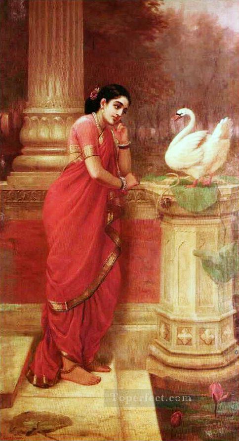 Ravi Varma Princess Damayanthi talking with Royal Swan about Nala Oil Paintings
